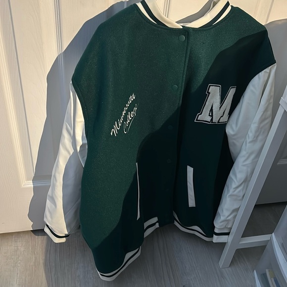 Dark Green Plus Size Baseball Jacket - Picture 2 of 2